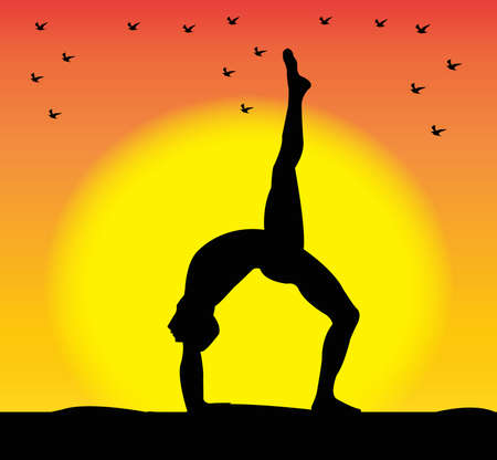 girl practices yoga silhouetteのイラスト素材