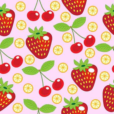 strawberry, cherry, lemon seamless patternのイラスト素材