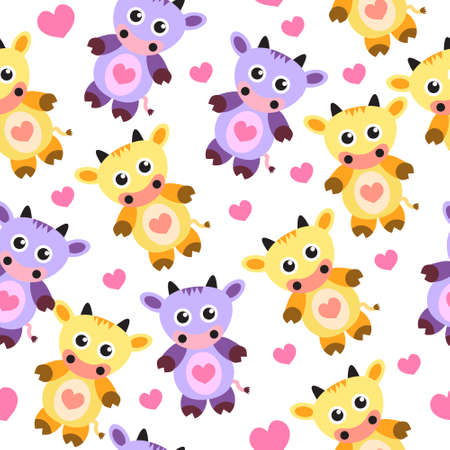 seamless wallpaper pattern cute cow, soft toy, vector illustration, children's wallpaper, children's batskground, repetitiveのイラスト素材