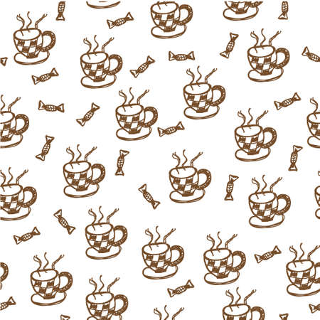 Coffee sketch hand drawing pattern vector illustrationのイラスト素材