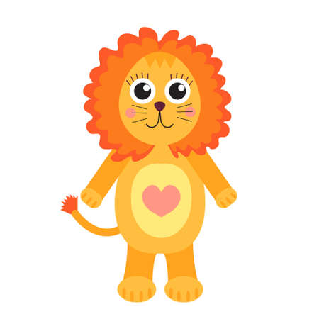 Cute cartoon character lion. Children's toy lion on a white background, isolated. Vector illustrationのイラスト素材