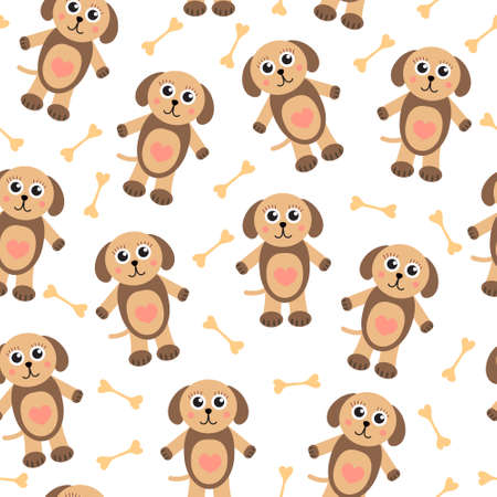 Cute cartoon puppy dog seamless texture. Children's background fabric. Vector illustrationのイラスト素材