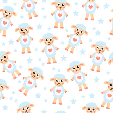Cute cartoon sheep seamless texture. Children's background fabric. Vector illustration;のイラスト素材