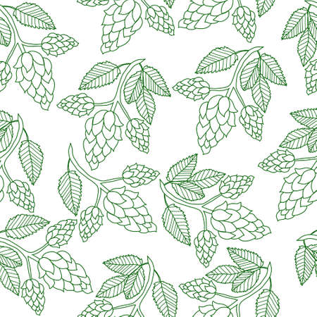 Hops plant seamless pattern, hand drawing style. Hops background. Hops wallpaper. Vector illustrationのイラスト素材