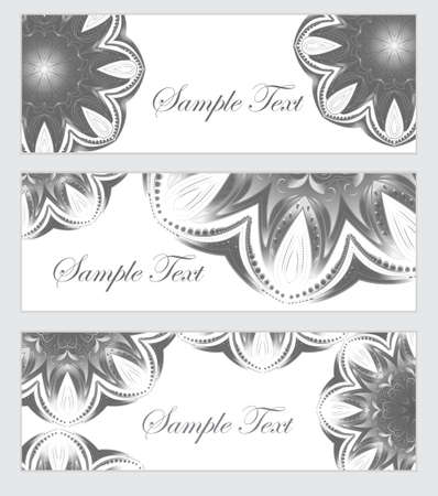 Set Mandala banner, banner abstract patterns. Black and white banner design. Vector illustrationのイラスト素材