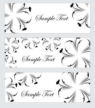 Floral banner set, in the style of hand drawing. Black and white flowers. Vector illustrationのイラスト素材