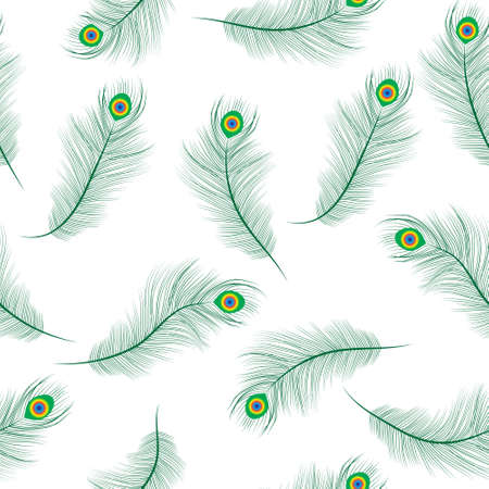 Peacock feather seamless texture, peacock feathers background. Feathers of a peacock wallpaper. Vector illustration.のイラスト素材