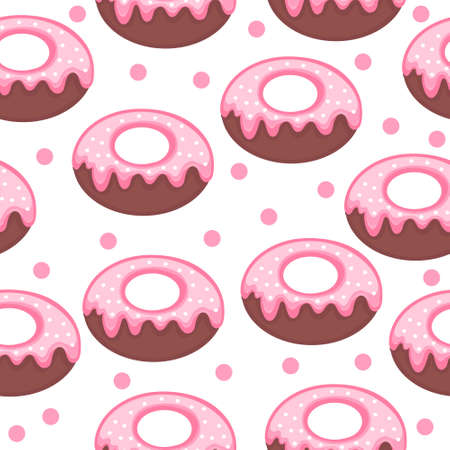 Pink donut glaze and powder seamless texture. Doughnut background. Baby, Kids wallpaper and textiles. Vector illustrationのイラスト素材