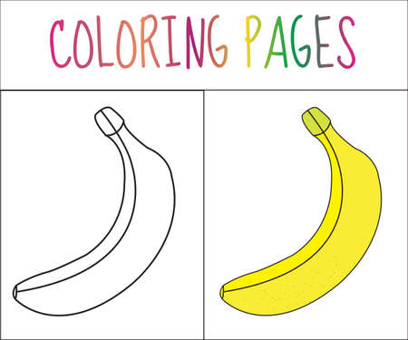 Coloring book page. Banana. Sketch and color version. Coloring for kids. Vector illustrationのイラスト素材