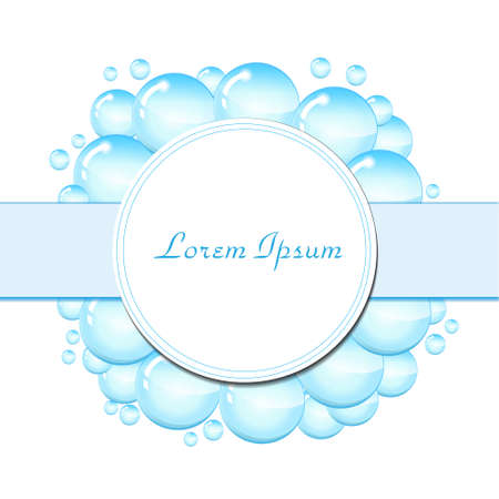 Soap bubbles frame for text. Blank template for text with soap bubbles, water droplets. vector illustrationのイラスト素材