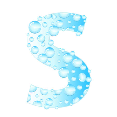 Letters soap bubbles, water droplets. Letter from the water bubbles. Aqua letter. Vector illustration.のイラスト素材