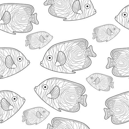 Fish seamless texture, hand drawing, doodle style. Vector illustrationのイラスト素材
