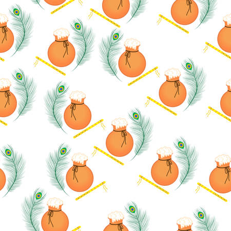 Happy janmashtami, Indian feast of the birth of Krishna. Seamless texture janmashtami. Vector illustration.のイラスト素材