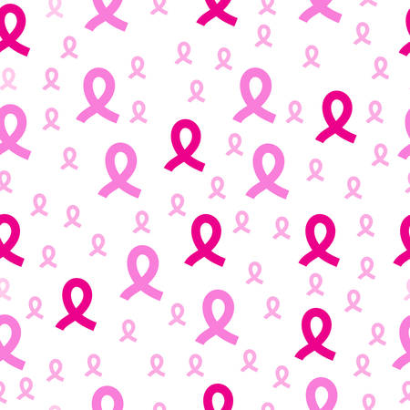 Pink ribbon. Breast cancer awareness symbol, isolated on white background. Breast Cancer seamless textureのイラスト素材
