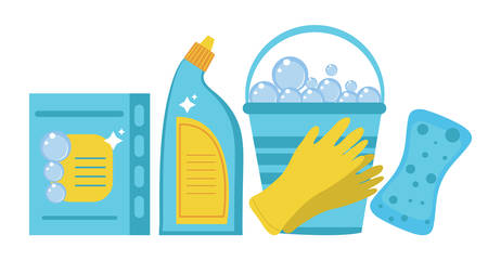 Cleaning supplies, cleaning tools set. Household chemicals. Vector illustrationのイラスト素材