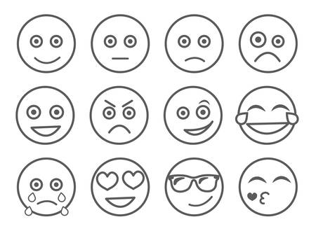 Emoticon vector illustration. Set emoticon face on a white background. Collection emotions Line style. Different emotions collection. Smiles setのイラスト素材