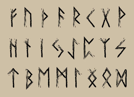 Rune set of letters, runes alphabet. Runic alphabet. Writing ancient. Futhark. Vector illustrationのイラスト素材