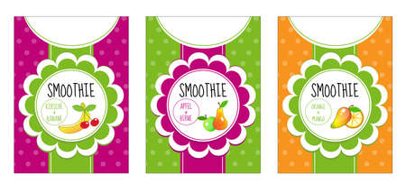 Labels set smoothies. Fruit set of labels on the bottle. Design smoothies, juice template. Vector illustration.のイラスト素材