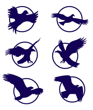 Eagle silhouette set, isolated on white background. Eagle logo. Vector illustrationのイラスト素材