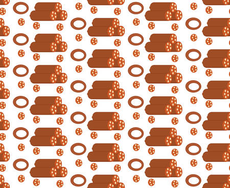 Salami seamless pattern, flat style. Sausage endless background, texture. Vector illustrationのイラスト素材