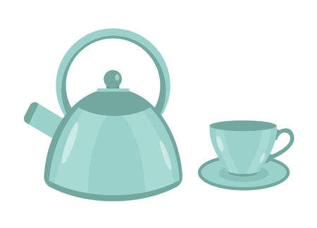 Teapot and cup icon vector flat style. Isolated on white background. Vector illustrationのイラスト素材