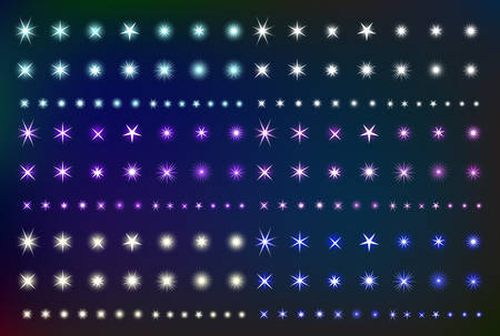 Set Glowing Light Effect Stars. Collection of various shining forms of sparks. Kit glittering element. Vector illustrationのイラスト素材