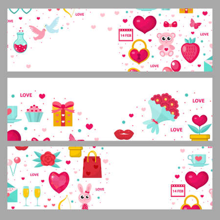 Valentines day banner set. Template with space for text. Love, romance horizontal border. Vector illustrationのイラスト素材
