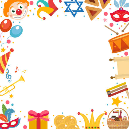 Purim frame template with space for text, isolated on white background. Vector illustration clip-artのイラスト素材
