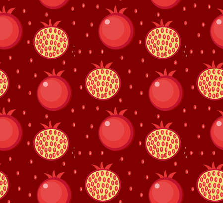 Pomegranate seamless pattern. Garnet fruit endless background, texture. Fruits background. Vector illustrationのイラスト素材