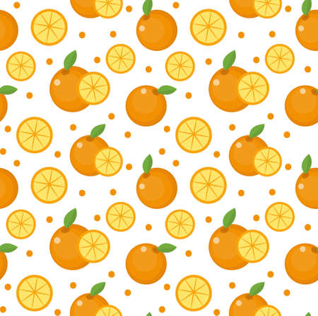 Orange seamless pattern. Mandarin citrus endless background, texture. Fruits background. Vector illustrationのイラスト素材