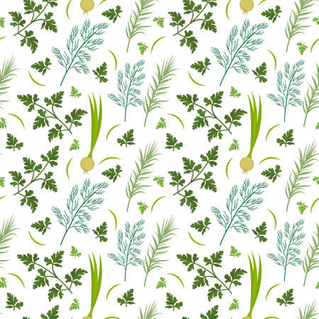 Herbs seamless pattern. Parsley, dill, razmarin endless background, texture. Vegetable backdrop Vector illustrationのイラスト素材