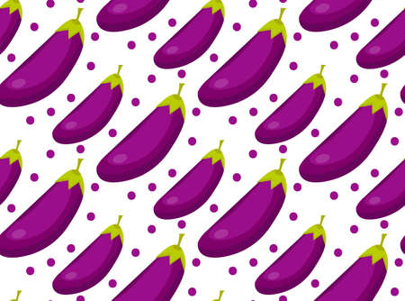 Eggplant seamless pattern. Aubergine endless background, texture. Vegetable backdrop. Vector illustrationのイラスト素材