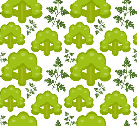 Broccoli seamless pattern. Healthy food endless background, texture. Vegetable backdrop. Vector illustrationのイラスト素材