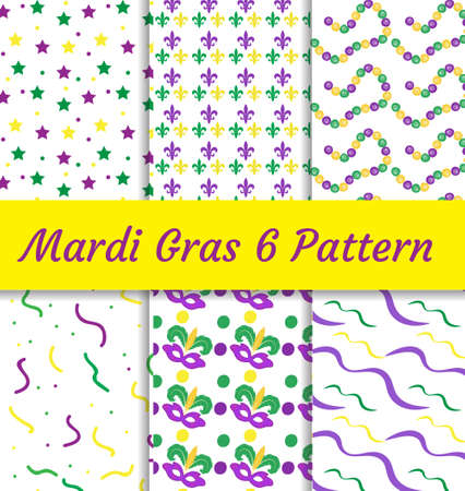 Mardi Gras seamless pattern set. Collection of digital paper, background, texture. paperのイラスト素材