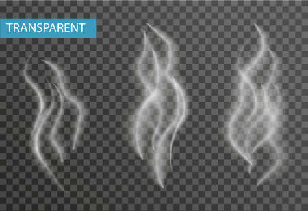 Realistic smoke set isolated on transparent background. Cigarette smoke, vapor effect. Vector illustrationのイラスト素材