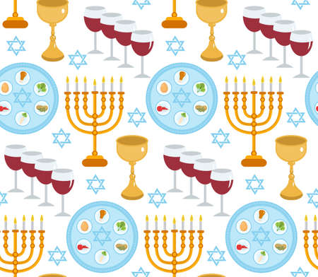 Passover seamless pattern. Pesach endless background, texture. Jewish holiday backdrop. Vector illustrationのイラスト素材