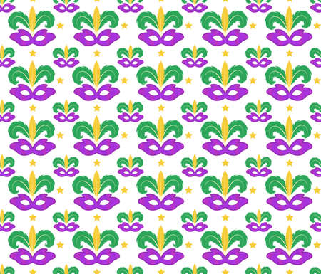Mardi Gras seamless pattern with carnival mask. Masquerade background, texture, paper. Vector illustrationの写真素材