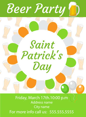 Happy St. Patricks Day invitation, poster, flyer. Beer Party template for your design. Vector illustrationの写真素材