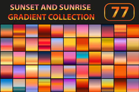 Sunset and sunrise gradient set. Big collection abstract backgrounds with sky. Vector illustrationのイラスト素材