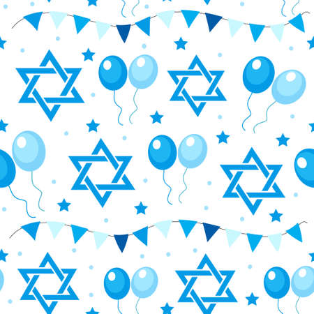 Happy Israel Independence Day seamless pattern with flags and bunting. Jewish Holidays endless pattern, texture. Jewish backdrop. Vector illustrationのイラスト素材