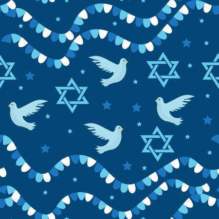 Happy Israel Independence Day seamless pattern with flags and bunting. Jewish Holidays endless background, texture. Jewish backdrop. Vector illustrationのイラスト素材