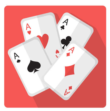 Playing cards with aces icon flat style with long shadows, isolated on white background. Vector illustration.のイラスト素材