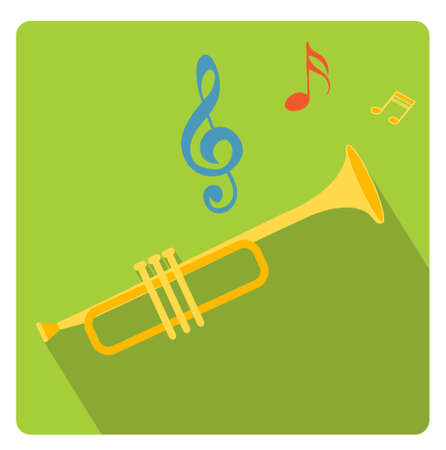 Trumpet musical instrument icon flat style with long shadows, isolated on white background. Vector illustrationのイラスト素材