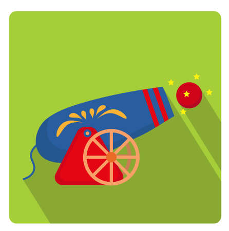 Circus Cannon icon flat style with long shadows, isolated on white background. Vector illustrationのイラスト素材
