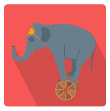 Circus elephant on the wheel icon flat style with long shadows, isolated on white background. Vector illustrationのイラスト素材