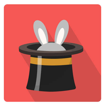 Magician hat with a rabbit icon flat style with long shadows, isolated on white background. Vector illustrationのイラスト素材