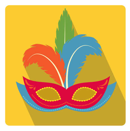 Carnival mask with feathers icon flat style with long shadows, isolated on white background. Vector illustrationのイラスト素材
