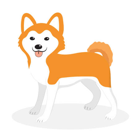 Akita Inu breed dog icon, flat, cartoon style. Cute puppy isolated on white background. Vector illustration, clip-art.のイラスト素材