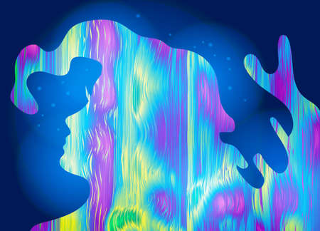 Abstract girl, psychedelic style background. Lucid dream, conscious dream, creative concept. Vector illustrationのイラスト素材