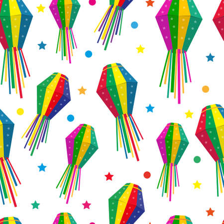 Festa Junina seamless pattern. Brazilian Latin American festival endless background. Repeating texture with traditional symbols. Vector illustrationのイラスト素材